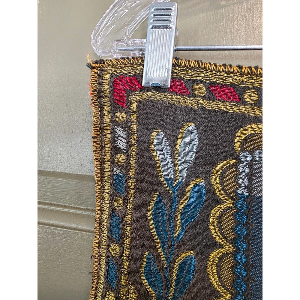 Vintage Woven Tapestry Floral Damask Table Runner Wall Hanging Gold Red Blue